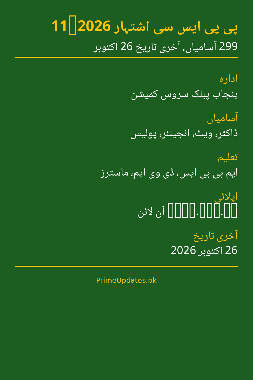 PPSC Advertisement 11/2026 Urdu infographic